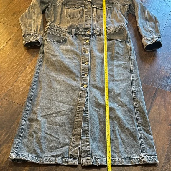 Zara Women's Charcoal Gray Black Wash Fade Long Shirt Dress Jacket - Picture 5 of 14